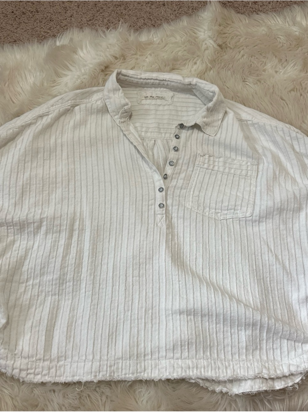 We The Free White Button-Front Textured Henley Shirt